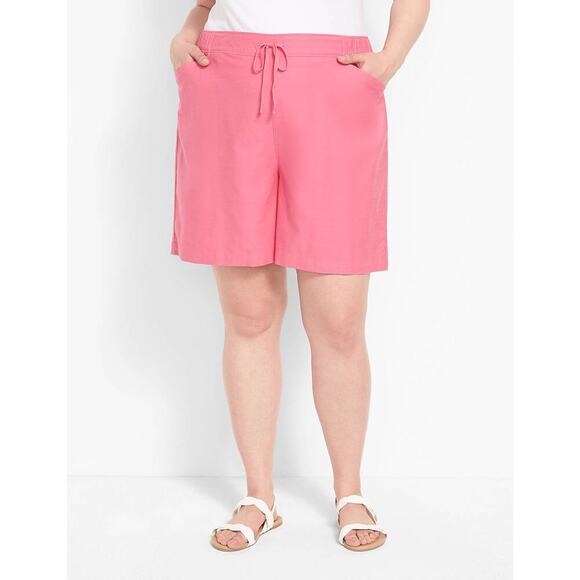 Lane Bryant Plus Size 18 20 Soft Slub Pull On Shorts Pink Drawstring Waist - Picture 1 of 7